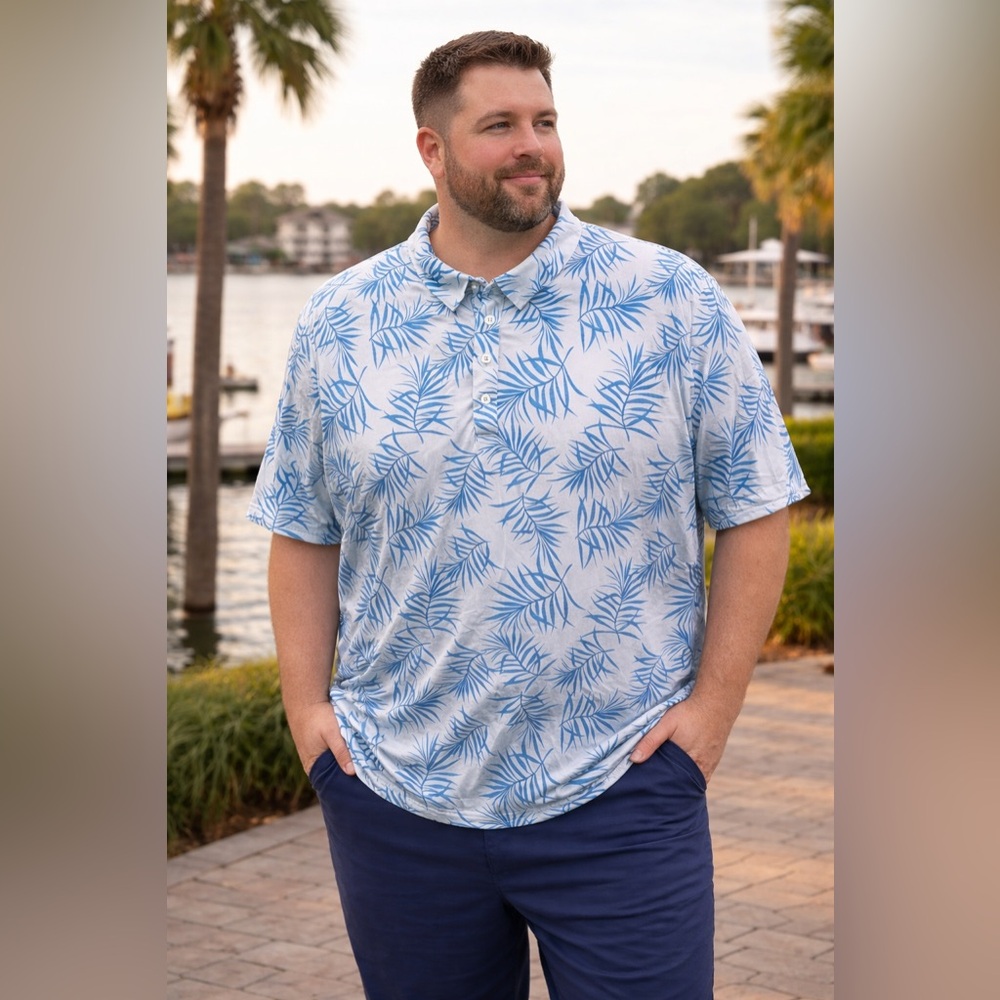 Zyia Active Areca Palm Turnberry‎ Polo Shirt Men's XXL White Stretch Performance